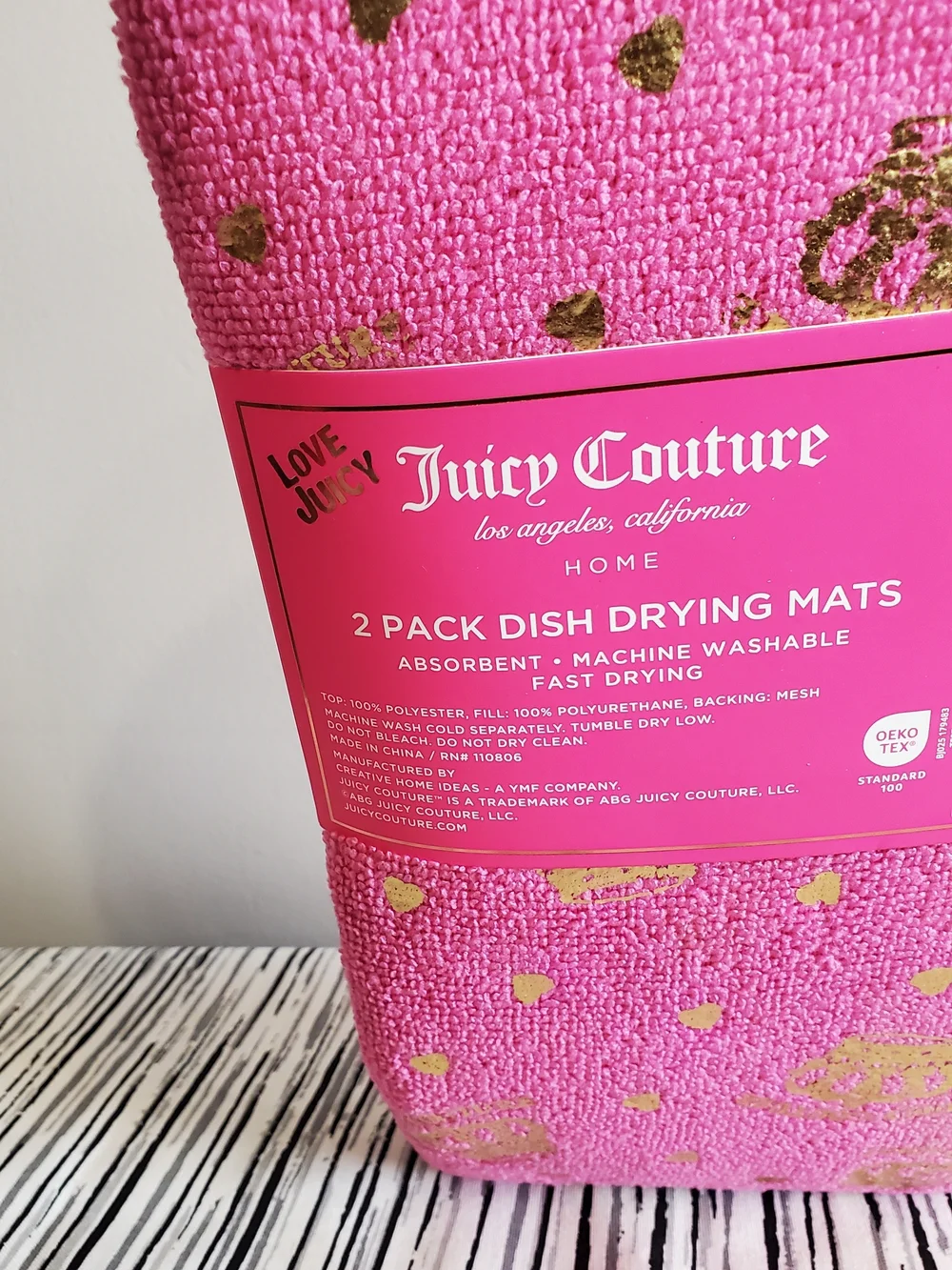 Juicy Couture Pink Dish Drying Mats with Gold Crowns 2 Pack - Picture 4 of 5